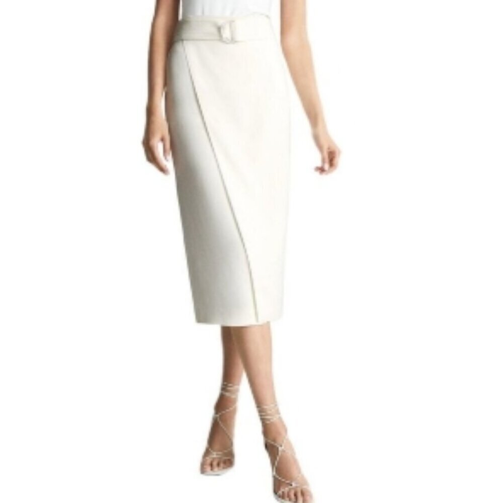 REISS Alora Wrap Midi Skirt – White – US 2 – NWT